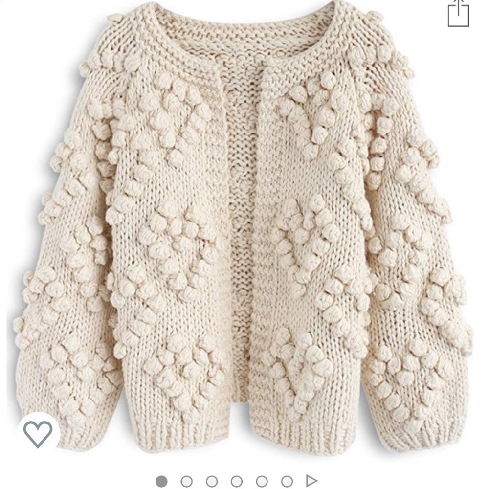 Chicwish HeartShape Balls Hand Knit Ivory Cardigan